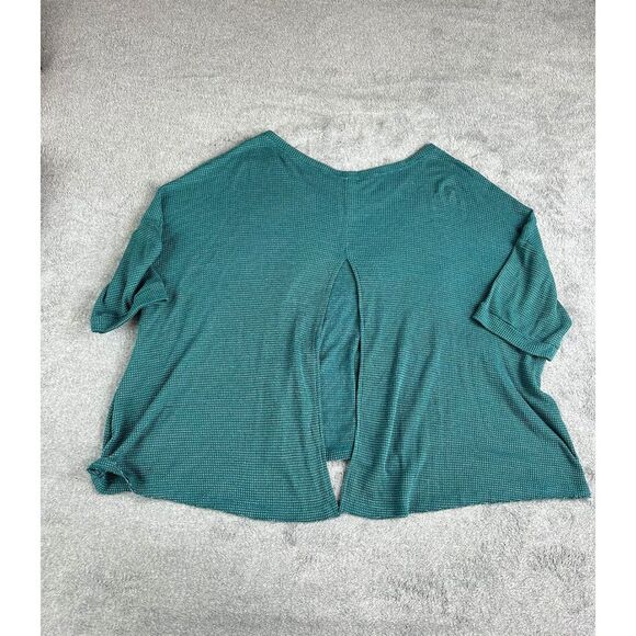 Free People Slit Back Thermal Knit Top Size Large Turquoise - Picture 3 of 8
